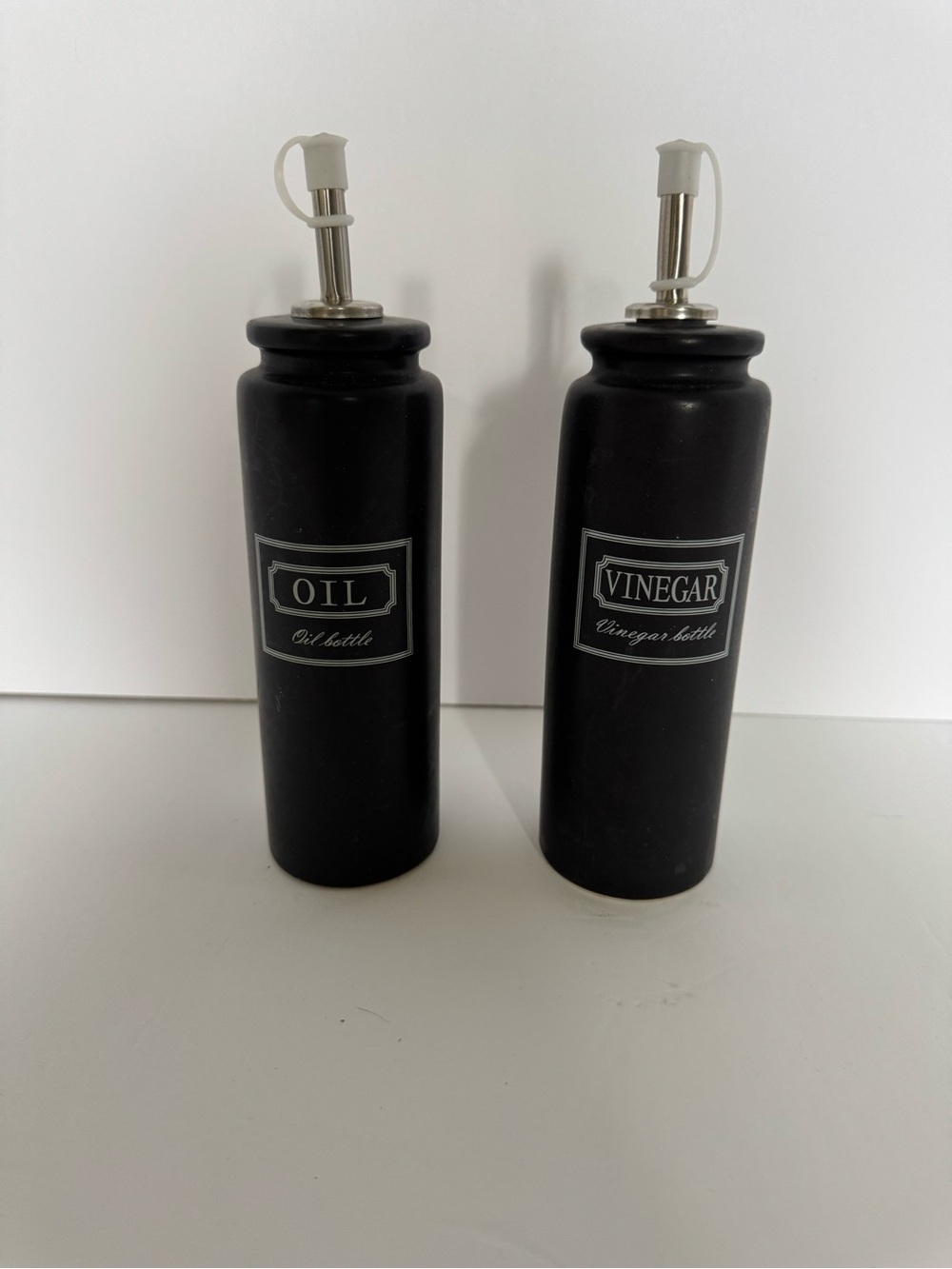 Black Oil & Vinegar Dispenser Bottle Set, Kitchen Decor.